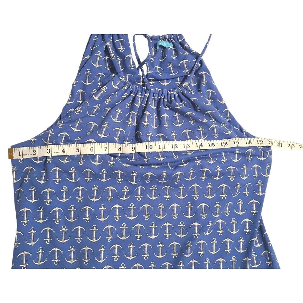 Sleeveless Blue Anchor-Print Midi Dress with Tie Neck - Picture 7 of 11